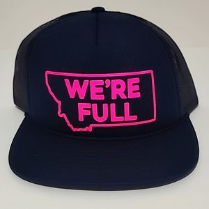 Montana We're Full Neon Pink and Navy Blue Snapback Trucker Hat